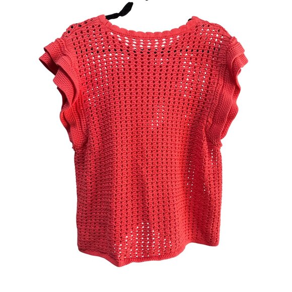 Gap Xl Coral Open Knit Sweater Top Lightweight Crochet Style Sleeveless - Picture 2 of 8